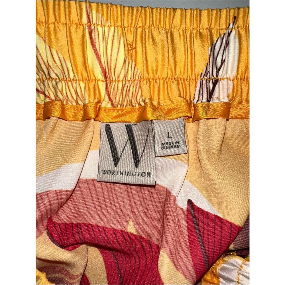 Worthington L Gold Red Tropical Rain Satin Drawstring Pull on Pocket Maxi Skirt - Picture 9 of 10